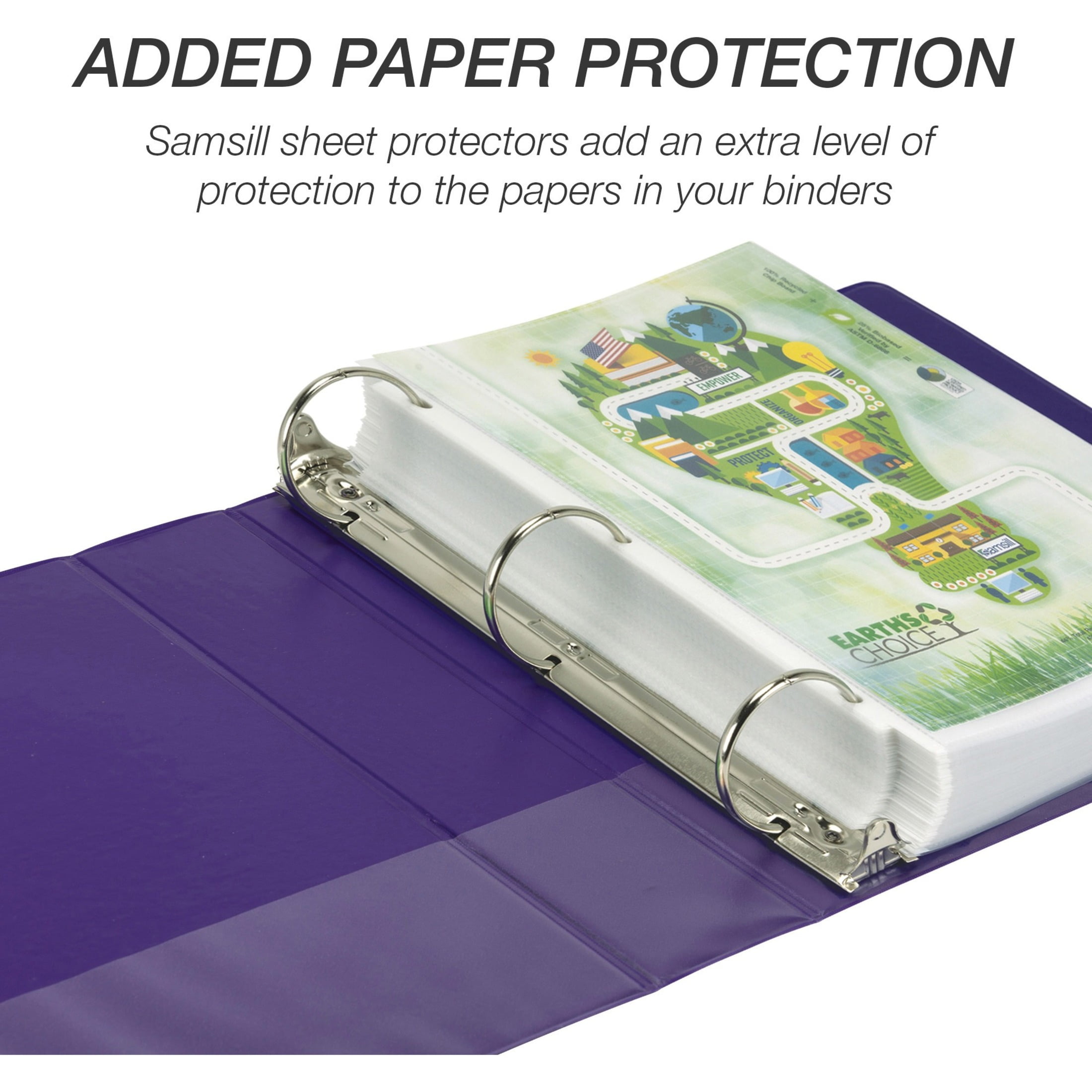Samsill Earth's Choice Plant-Based Durable 2 Inch 3 Ring View Binders - 4 Pack - Fashion Assorted, Lime, Purple, Pink, White, 4 Pack (Quantity)