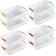 thumbnail image 1 of 8 Pack Plastic Storage Baskets with Handle, Desktop File Paper Storage Basket, Classroom Organizer Baskets Plastic Shelf Bins for Library, Office, Kitchen, Bathroom, Bedroom, 1 of 7