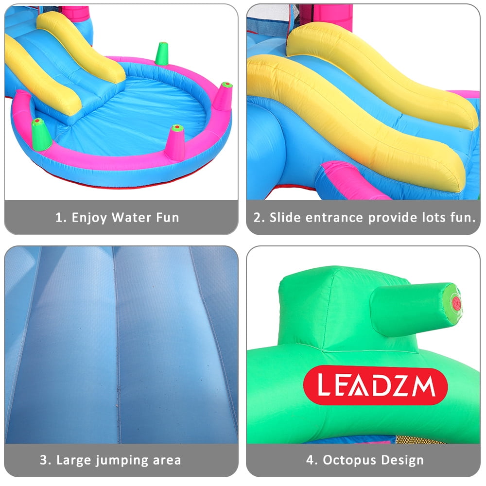 Inflatable Bounce House for Kids, Indoor/Outdoor Bounce Houses with Round Splashing Pool, Bouncing Area, 1 Water Slide and Storage Bag, 150x79x71 Inch