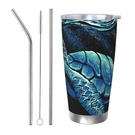

Cauagu Ocean Turtle Pattern 20oz Tumbler Stainless Steel Vacuum Insulated Tumbler with Lid Insulated Coffee Mug Thermal Cup with Splash Proof Sliding Lid-Straw Three-piece Set