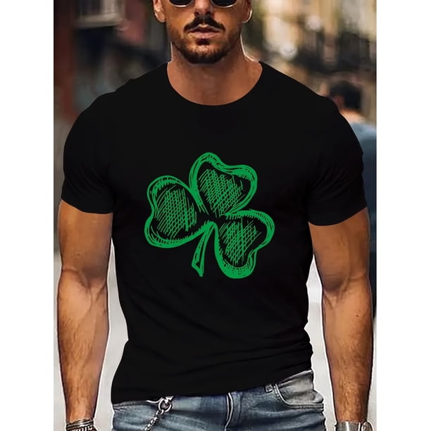Men'S Casual Crew Neck T-Shirt with Clover Print, Soft Knit Fabric with Slight Stretch, Regular Fit