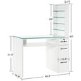 thumbnail image 3 of BarberPub Nail Desk with Galss Top, Manicure Table with Drawers and Storage Shelves, 3 of 7