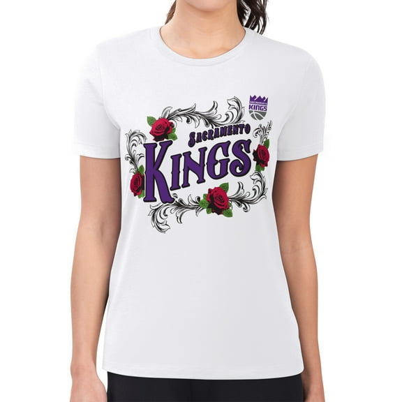 Women's G-III 4Her by Carl Banks White Sacramento Kings Super-Slim Fit Lightweight Roses Crew Neck T-Shirt