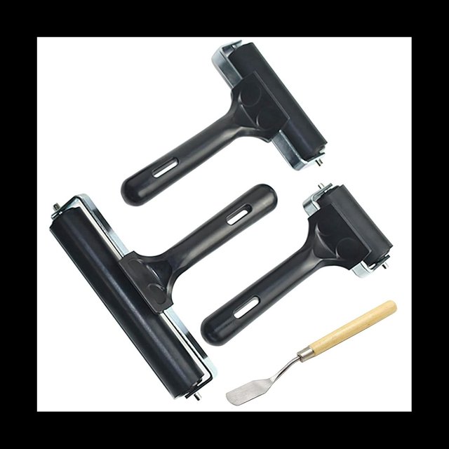 3 Rodillos de Goma para Manualidades, Grabado, Rodillos de Goma con 1 Raspador de Pintura.