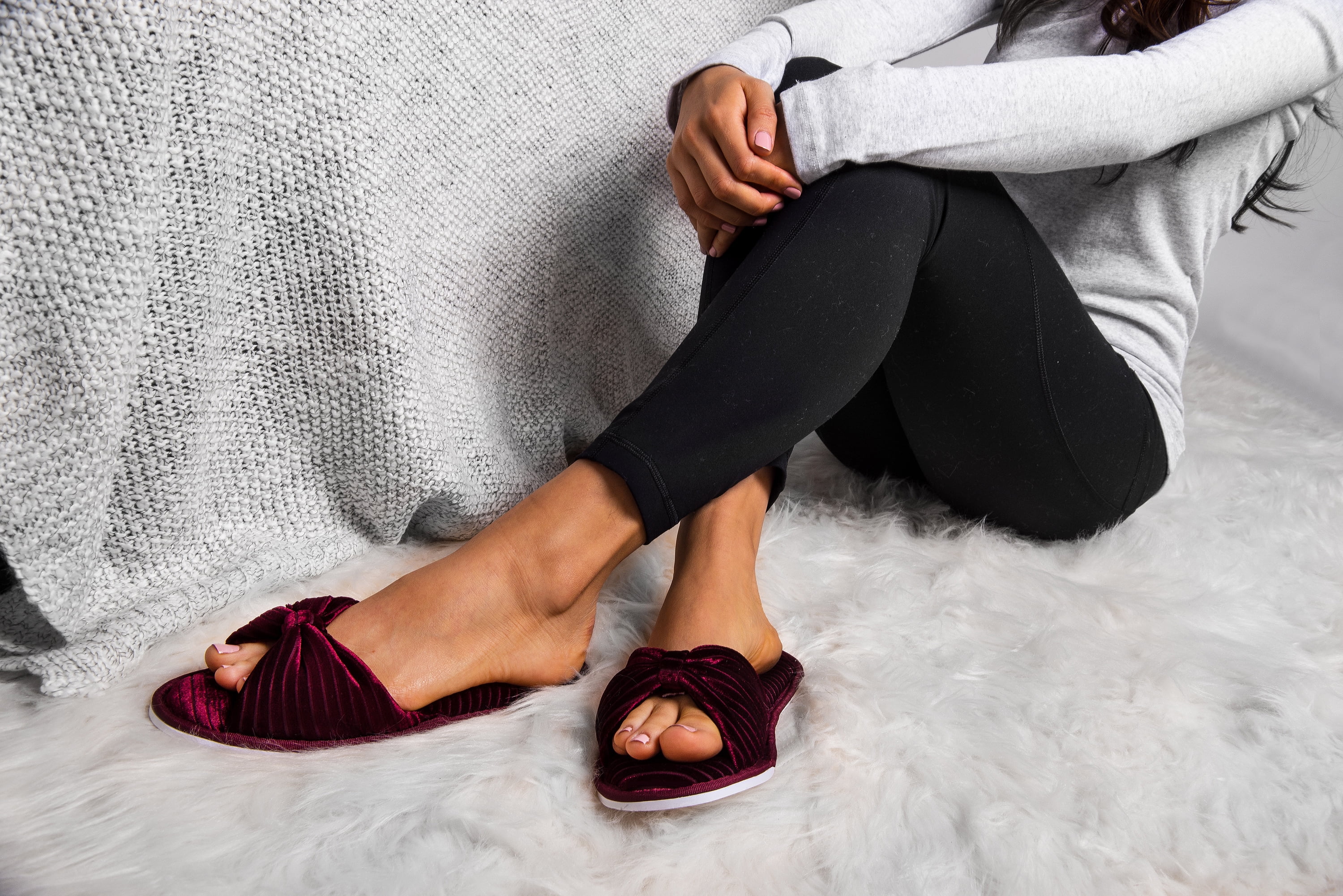 Womens Soft Open Toe Slip On Slide Slipper with Bow Spa Slippers with Memory Foam for Indoor Comfort