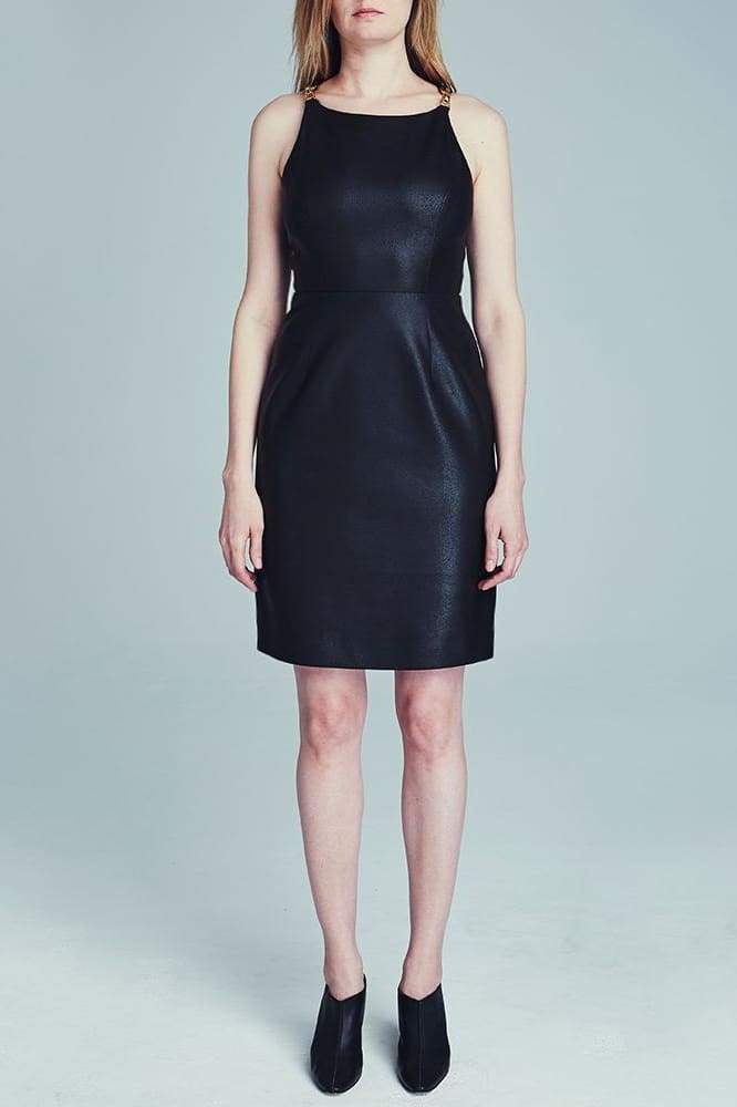 black fitted halter dress
