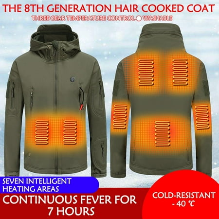 Qeaghou Camo Heated Jackets for Men 2024 Winter Warm Hooded Heated Hoodies Outdoor Water Resistant Windproof Hunting Jacket Deals Of The Week