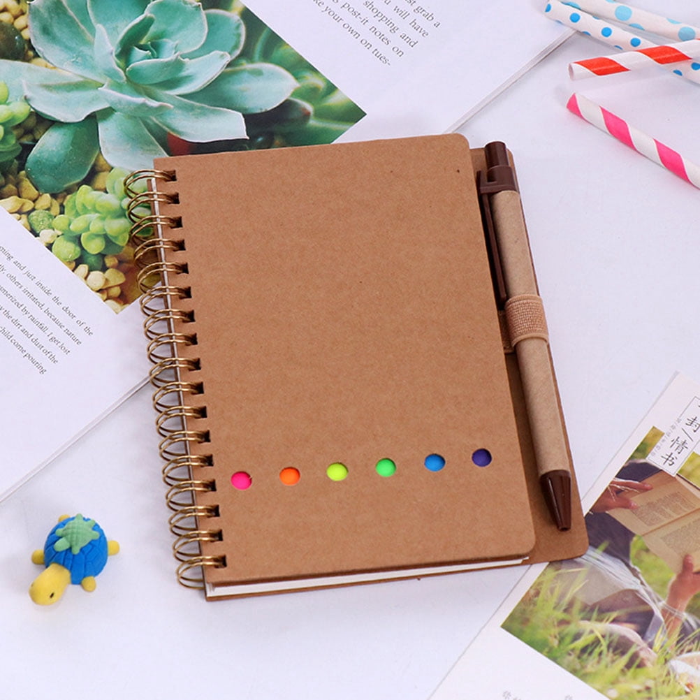 OUNONA Sticky Notebook for Writing with Iron and Cowhide Material Assorted Color 3Pcs