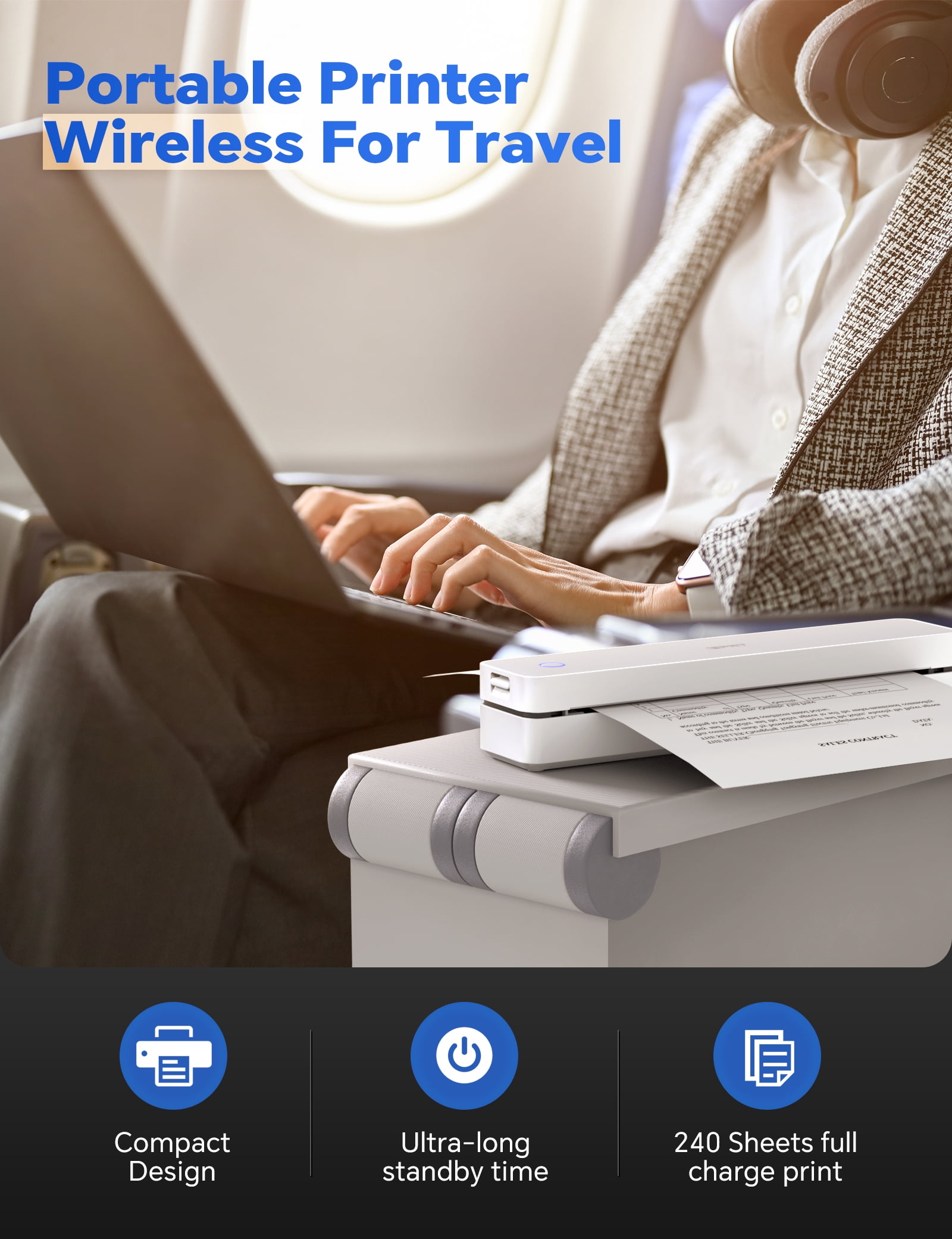 HPRT 610Pro Portable Thermal Printer - 300DPI Wireless Bluetooth Inkless Printer for Travel, Office, and Home, Supports US Letter & A4
