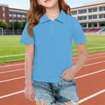 thumbnail image 3 of Girls Polo Uniform Shirt Summer Slim Fit Short Sleeve Comfy Collared Shirts for Girls Back to School,Sky Blue,4-5 Years, 3 of 10