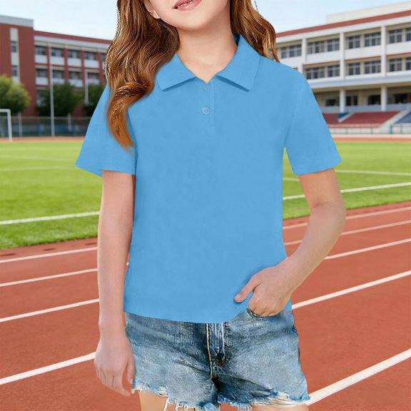 Nestiefly Boys Short Sleeve Polo Shirt School Uniform Soft Collared Golf School Uniform Top (5-14Y) Sky Blue 150