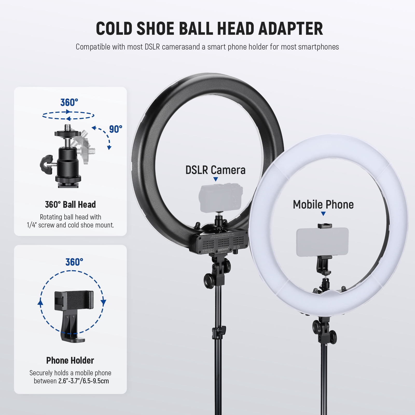 Neewer 55W Ring Light Kit with Stand & Phone Holder | 18" 5600K Dimmable LED for Selfie/Makeup/Photography, Compatible with iPhone – Model RL-18D