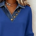 thumbnail image 6 of Yourumao Long Sleeve Shirts for Women Denim Patchwork Tops Jean V Neck Lapel Collar Hoodies Vintage Comfy Pullover Office Work Tshirts, 6 of 7