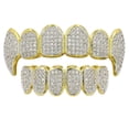 thumbnail image 2 of 18K chapado en oro cristal 3A circón inferior personalizado parrillas conjunto boca dientes parrilla Hugo Dientes de la boca Grills tapas, 2 of 9