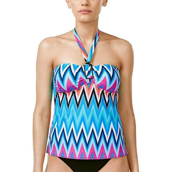 Island Escape MULTI Ladies Chevron Crush Printed Halter Tankini Swim Top, US 8