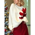 thumbnail image 4 of Women Oversized Flower Sweaters Crew Neck Cute Knit Fall 2025 Trendy Long Sleeve Floral Pullover Jumper Tops White S, 4 of 6