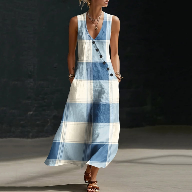 plaid sleeveless shirt dress Plaid Sleeveless Dress White/Black