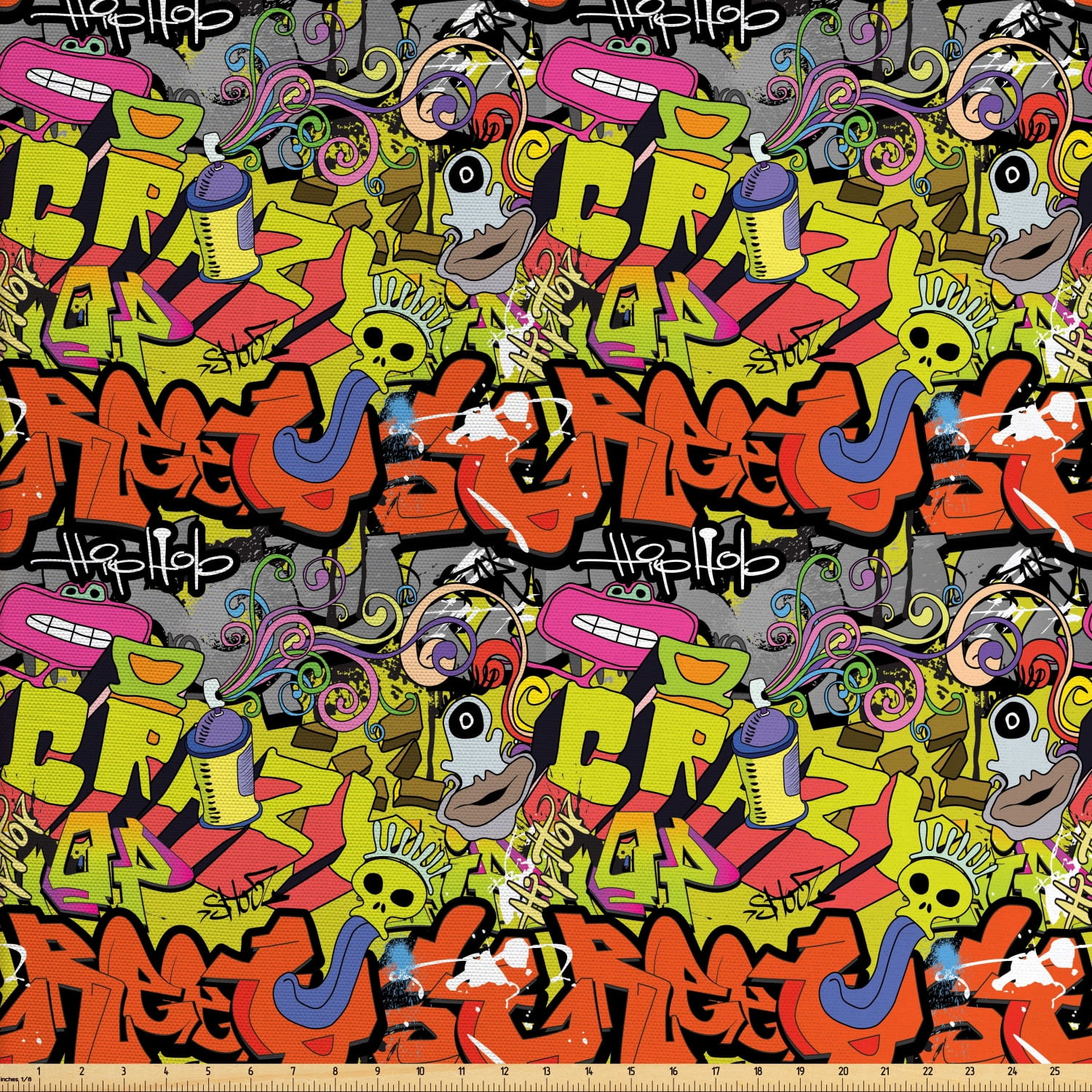 Graffiti Fabric by The Yard, Contemporary Style Hip Hop Funky Grunge