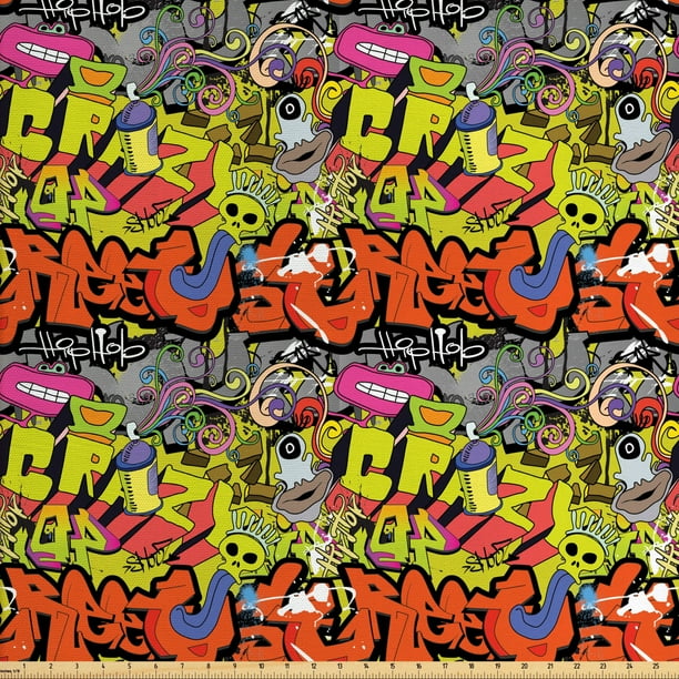 Graffiti Fabric by The Yard, Contemporary Style Hip Hop Funky Grunge