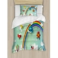 thumbnail image 1 of Children Duvet Cover Set Twin Size, Plane Hot Air Balloon Helicopter Flying on Rainbow Sunny Sky Happy Baby Illustration, Decorative 2 Piece Bedding Set with 1 Pillow Sham, Multi, by Ambesonne, 1 of 3