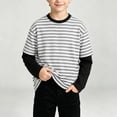 thumbnail image 2 of NEBWOAK Boys Striped Twofer Shirt, Color Block Long Sleeve Crewneck Casual Everyday Base Layer,Gray, Size 10, 2 of 8