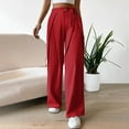 thumbnail image 3 of High Waisted Pants for Women Button Lace up Straight Wide Leg Pants Casual Comfy Summer Lounge Trousers Red, 3 of 6