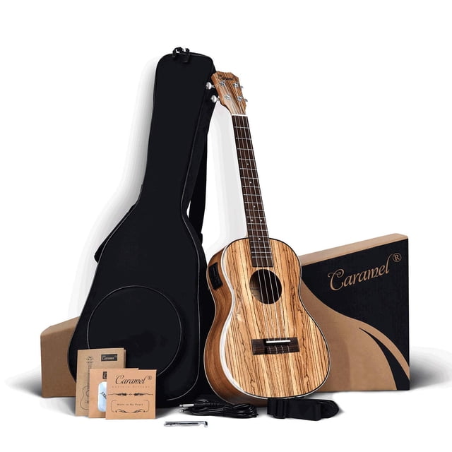 Ukelele eléctrico Caramel CB103, madera de cebra, barítono, 76 cm, pantalla LCD