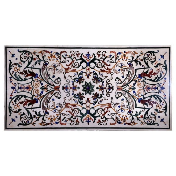 Luxurious White Marble Coffee Table with Intricate Inlay Design Elegant Marble Top, and Timeless Aesthetic for Your Living Room,30"x60" Inches
