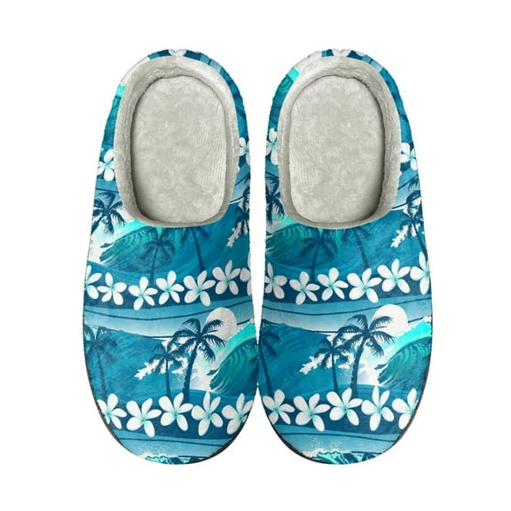 Xoenoiee Cosy Slippers Tropical Hawaiian Pattern for Winter Warm Slippers with Non-Skid Sole for Women Men Indoor Outdoor Slip-On House Shoes, 8-8.5 W/6-6.5 M