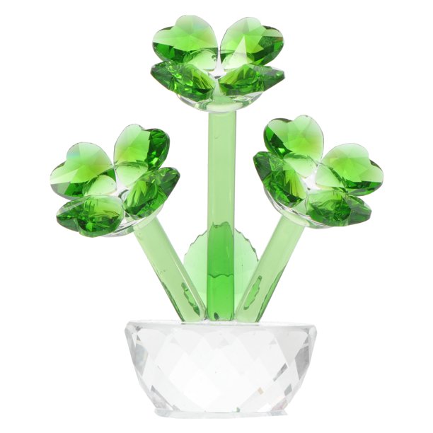 EeaseMX Adorno de escritorio de trébol de cuatro hojas para el hogar, exquisito trébol de cristal, decoración para el coche.