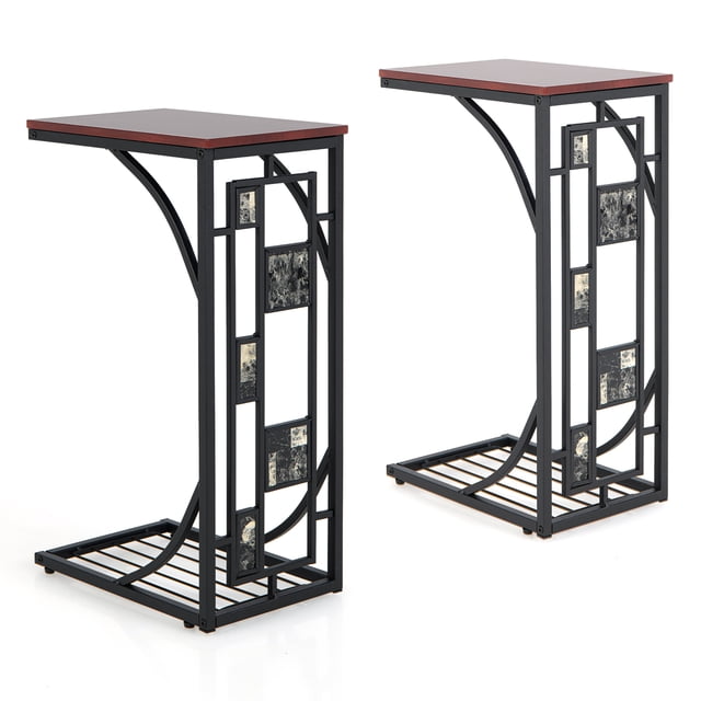 Costway 2 PCS C-Shaped Side Sofa Narrow Snack Table for Living Room Bedroom Small Space