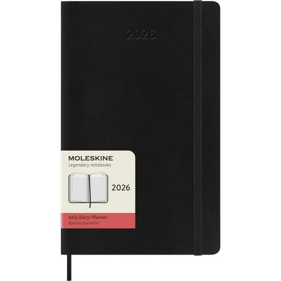 Moleskine, Moleskine Large Black Daily Soft Cover 12 Month 2026 Planner, 5.2'' X 8.4'', 12-Month Calendar with Stapled Binding