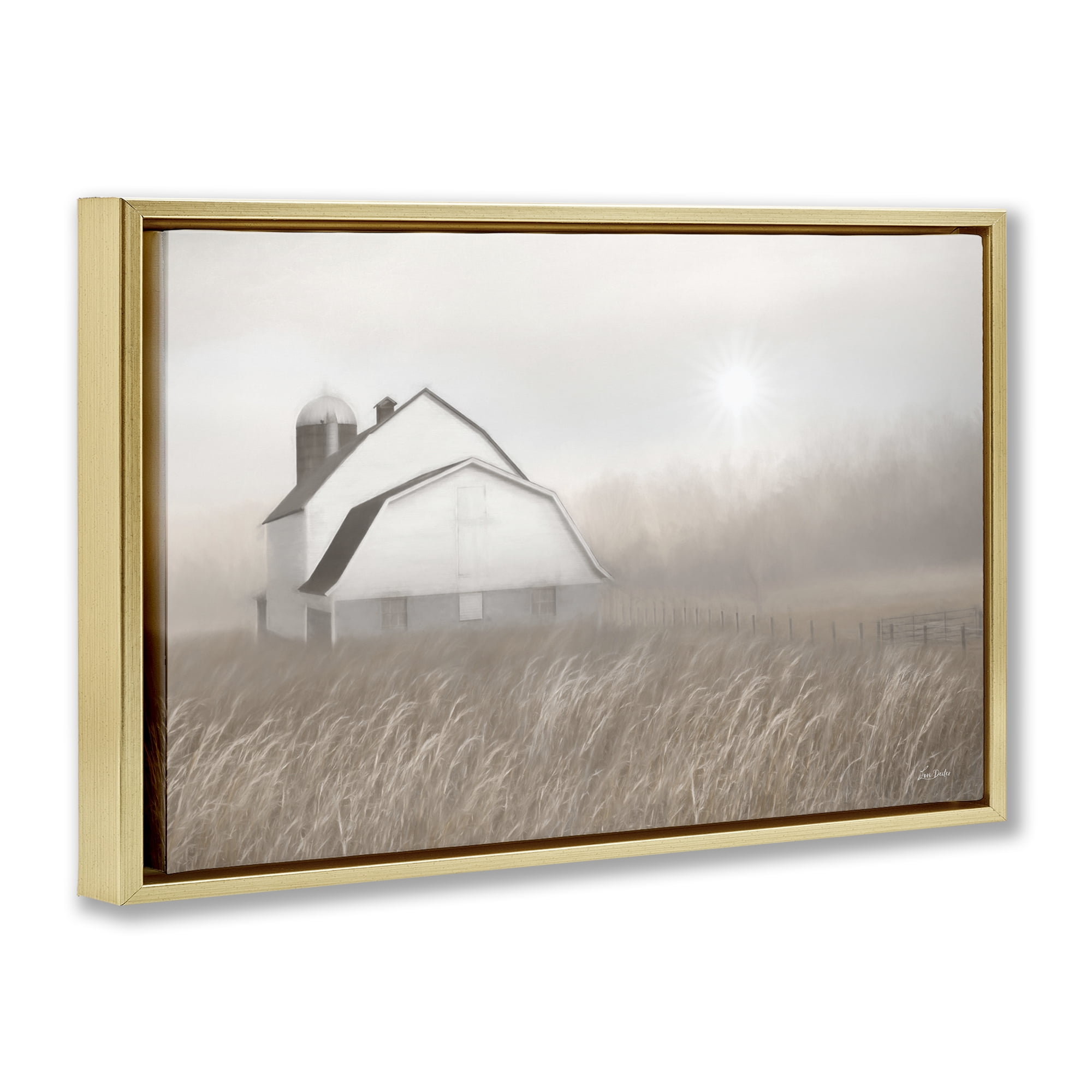 Stupell Industries Windblown Farm Grasses Landscape & Nature Painting Gold Floater Framed Canvas Art Print Wall Art, 25 x 17