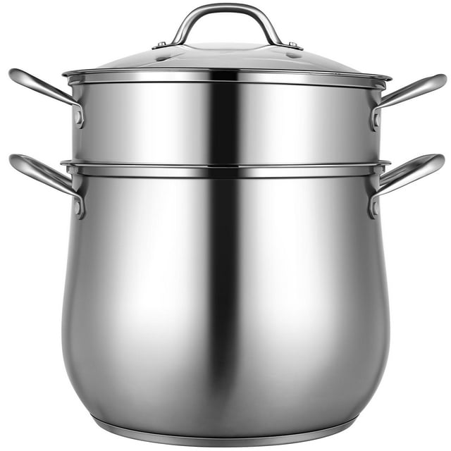 Giantex 2Layer Stainless Steel Steamer, 11” Cookware Steamer w/Tempered Glass Lid & Loop