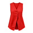 thumbnail image 3 of Weikingp Cotton Vests for Women Office Work Formal Button Down Vest Dressy Casual Formal Waistcoat for Women Linen Sleeveless Tank Tops for Women's Outerwear Sleeveless Jacket Vest Red 2XL, 3 of 5