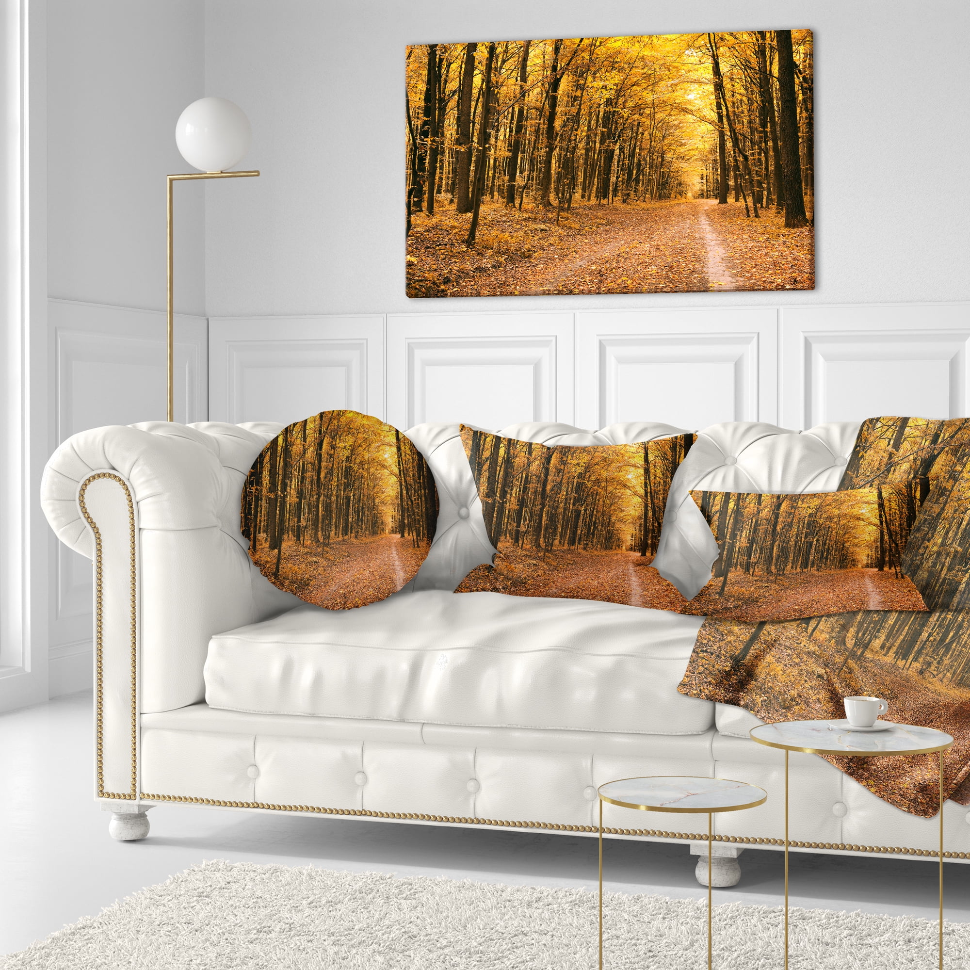 Designart Pathway in Yellow Autumn Forest - Forest Throw Pillow - 12x20