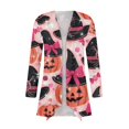 thumbnail image 5 of Women Halloween Open Front Cardigan Long Sleeve Pink Pumpkin Witch Hat Print Loose Fall Casual Outerwear, 5 of 7