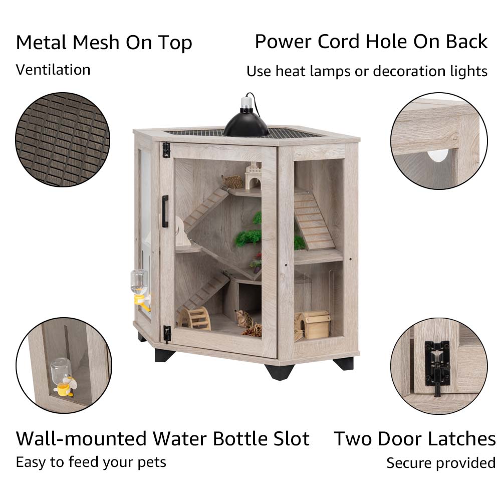unipaws Chinchillas Cage with Ramp, Rat Cage with House, Critter Nation Cage for Hamster, Mice, Rat, Reptiles, Clear Acrylic, Corner Small Animal Cage