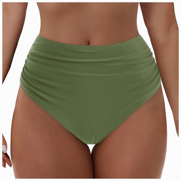 Yindaity Womens High Waisted Bikini Women's Full Coverage Swim Bottom Tie Sides Bikini Bottom(Green,L)