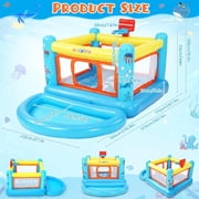 Veeboto PVC Bouncy Castle, Indoor Outdoor Inflatable Bounce House with Jumping Area, Basketball Hoop, Pool, 135W Blower