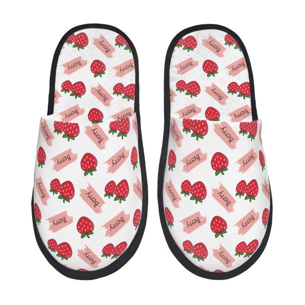 Balery Strawberry Pantuflas de Casa de Felpa Silenciosas con Diseño Estampado, Zapatillas Cómodas Antideslizantes de Algodón para Interior-Large