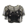 thumbnail image 1 of Aocisk Cardigan Cape en Maille à Paillettes pour Femme, Courte, pour Fête, Couvre-Robe, Or, Taille Unique, 1 of 4