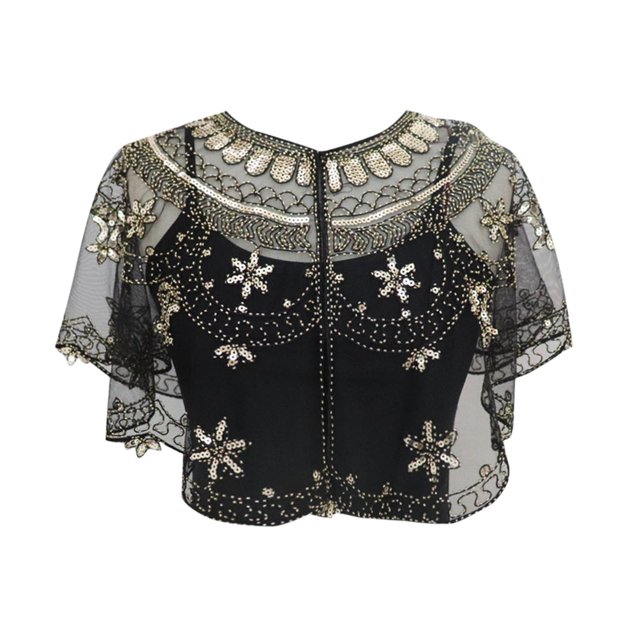 Aocisk Cardigan Cape en Maille à Paillettes pour Femme, Courte, pour Fête, Couvre-Robe, Or, Taille Unique