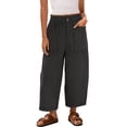 thumbnail image 4 of Womens Barrel Wide Leg Cropped Pants Elastic High Waist Pull On Harem Pants with Pockets Summer Baggy Pant, XL, 4 of 4