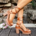 thumbnail image 3 of Rokment Womens Punk Studded Platform Chunky Block Heeled Dressy Sandals 2026 Trendy Casual Leather Ankle Strap Comfortable Arch Support Strappy Dress Summer Shoes Brown Size 9, 3 of 5