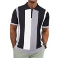 thumbnail image 2 of Ceisia Men's Color Block Striped Knit Polo Shirt with Quarter-Zip Black L Gifts for Father, 2 of 7