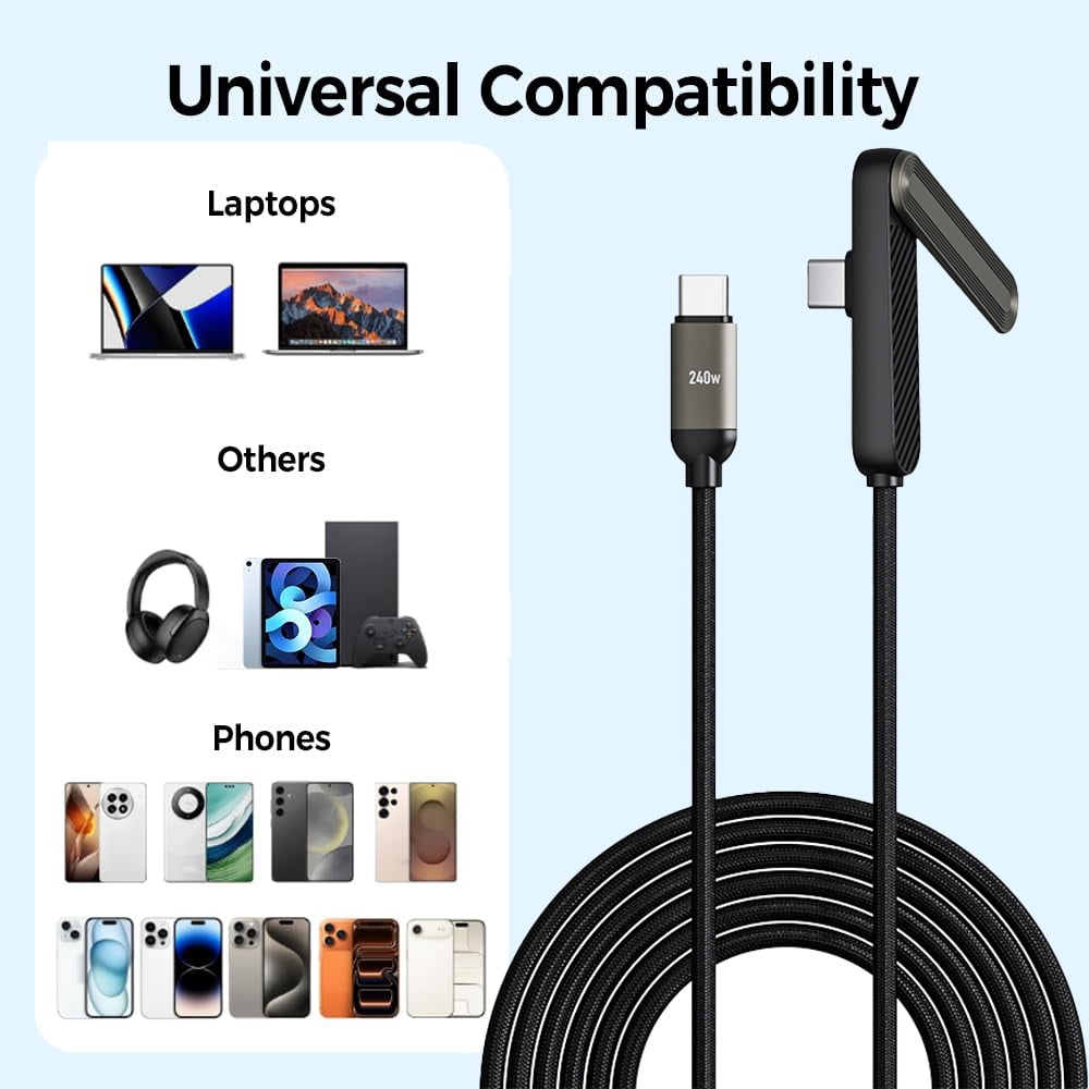 HOTU USB C to USB C Cable 240W Fast Charging Type C Charger Cord (5ft,2Pack)Braided Foldable DurableUSBC Phone Charger Cable for iPhone 17 16 Pro Max  iPad MacBook Samsung S26 S25 Ultra