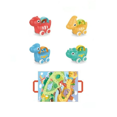

Huam Dinosaur Toy Car 4Pcs/Set Entertainment with Storage Bag Funny Cute Dinosaur Shape Push Sliding Toy
