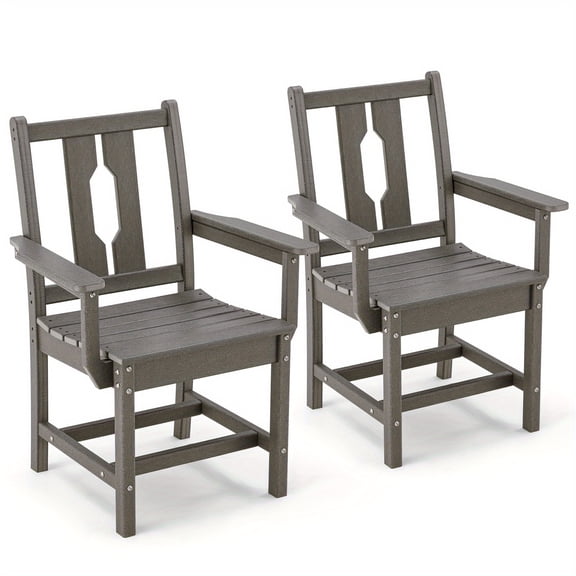 2 Patio Dining Armchairs, HDPE Patio Furniture for Backyard, Porch, Lawn, Party and Garden, Gray