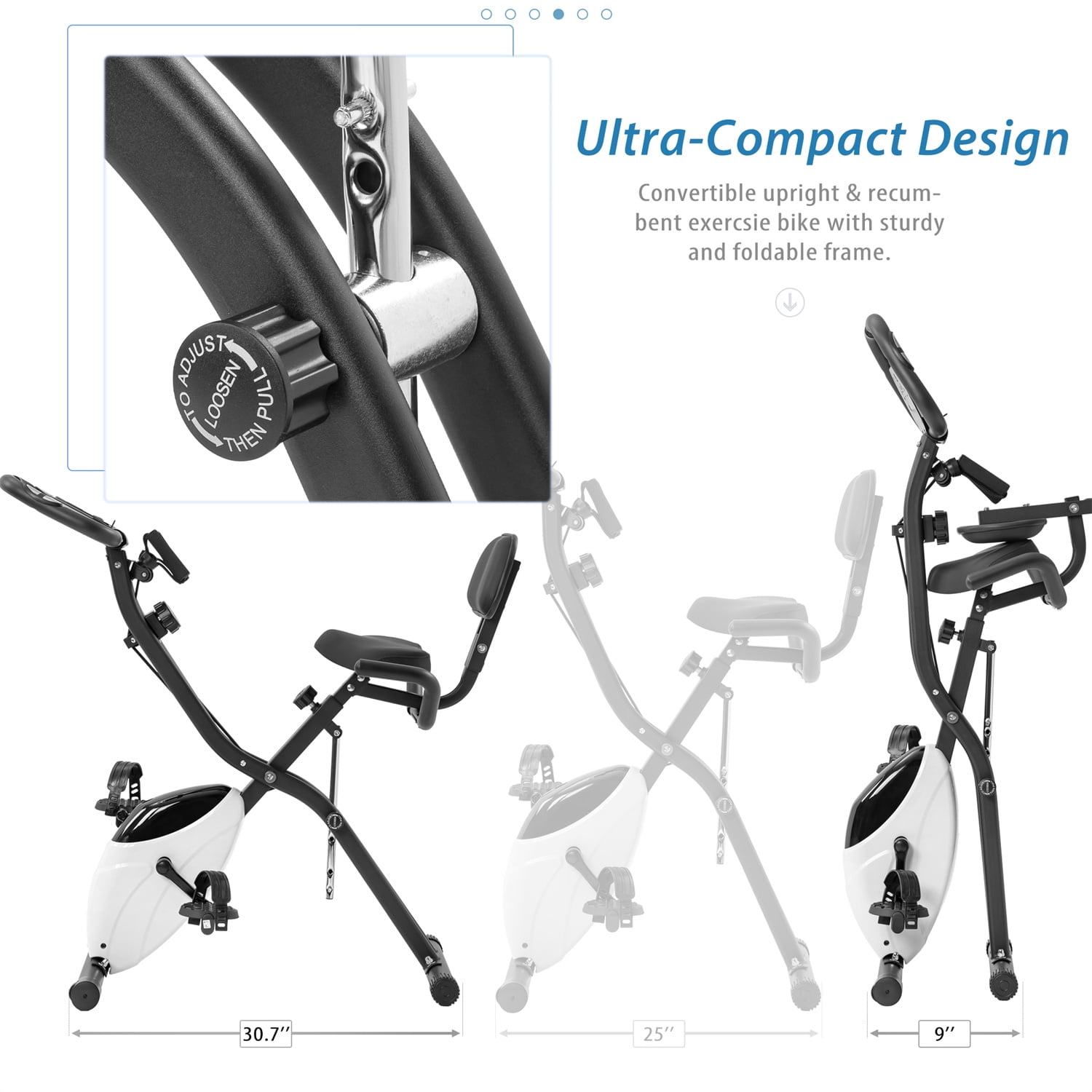 Folding Exercise Bike, Fitness Stationary Bike Machine, Upright Indoor Cycling Bike, Magnetic X-Bike with 8-Level Adjustable Resistance, Back Support Cushion & LED Display
